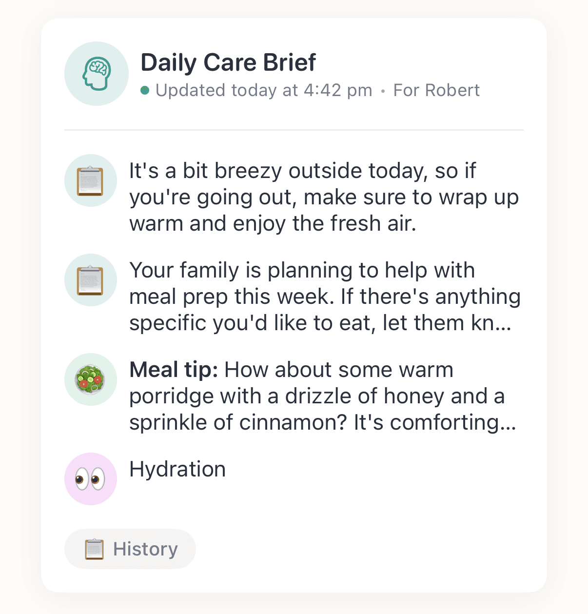 AI Care Intelligence illustration showing daily care brief interface